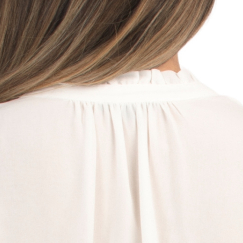 Adrianna Papell Women's Ivory Chiffon Long Sleeve Blouse - Picture 4 of 7